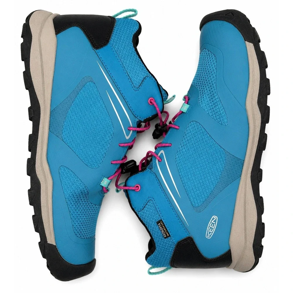 KEEN Wanduro Kids 7Y Blue Pink Mid Waterproof Trail Running Hiking Boots 1027896
